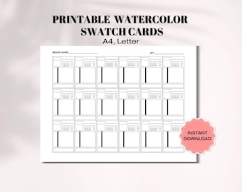 Paint Swatch Cards Template Printable, Mix Color, Watercolor Swatch Card, Organize Paint Colors, Artist Gift, Professional Artist Supplies