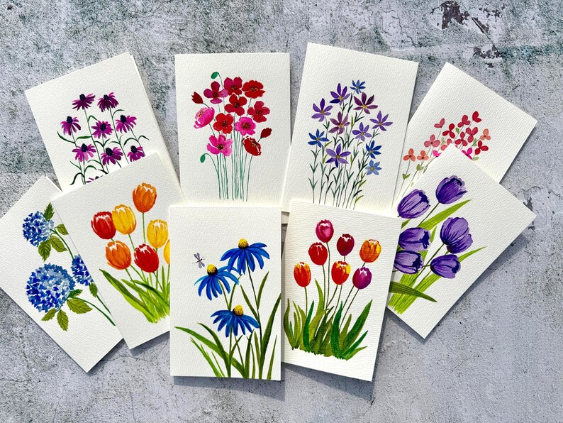 Set of Original Hand Painted Watercolor Cards 4 or 8, All Occasion ...