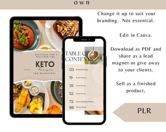 Keto 100 Recipes PLR Cook Book | Recipe Book Resell . Nutrition Coach Resource