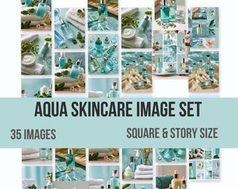 Skincare Aqua  Stock Images Bundle | 35 Fresh Skincare resources for Direct Sellers Social Media / Skincare / Beauty Spas