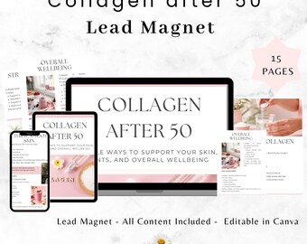 Collagen after 50 Lead Magnet Template for Beauty, Skincare  & Wellness Businesses,  PLR, All  Content included