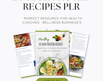 20 High Protein Recipe Cookbook , Nutrition / Health Coach Resource  Healthy Meals, Health / Wellness  Resource.   Editable Template, PLR