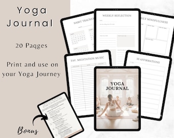 Yoga Planner Printable | Digital Yoga Journal for Mindfulness, Gratitude & Wellness Routine.  Bonus Morning Stretch Routine