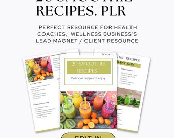 20 Healthy Smoothie Recipes PLR  | Health /  Wellness Resource.  Coaches, Lead Magnet