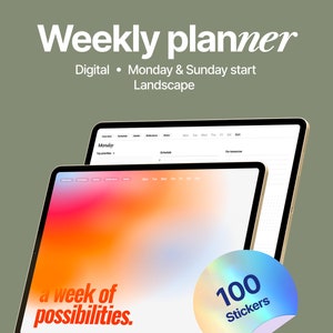 Landscape Weekly Planner, Digital Planner for Goodnotes & Notability on iPad, Undated Weekly  Planner, Hyperlinked Planner, PDF Planner
