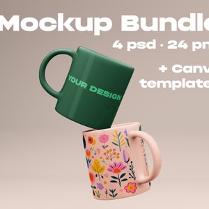 White Coffee Mug Mockup Bundle: 11oz Ceramic, Canva & PSD (Digital Download)