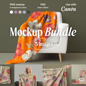 Samtdecke Mockup Bunle, Decken-Mockup-Set, Überwurfdecke Mockup, Canva Ziehen und ablegen Mockup, Canva PNG-Overlay-Decke Mockup