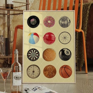 Vintage Retro Print, Trendy Wall Art, Retro Collage Wall Art, Trendy Dorm Decor, 8 Ball Print, Vintage Pool Ball Poster, Bar Cart decor