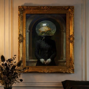 Fish Head Woman Art Print, Victorian Altered Portrait (Digital Download)