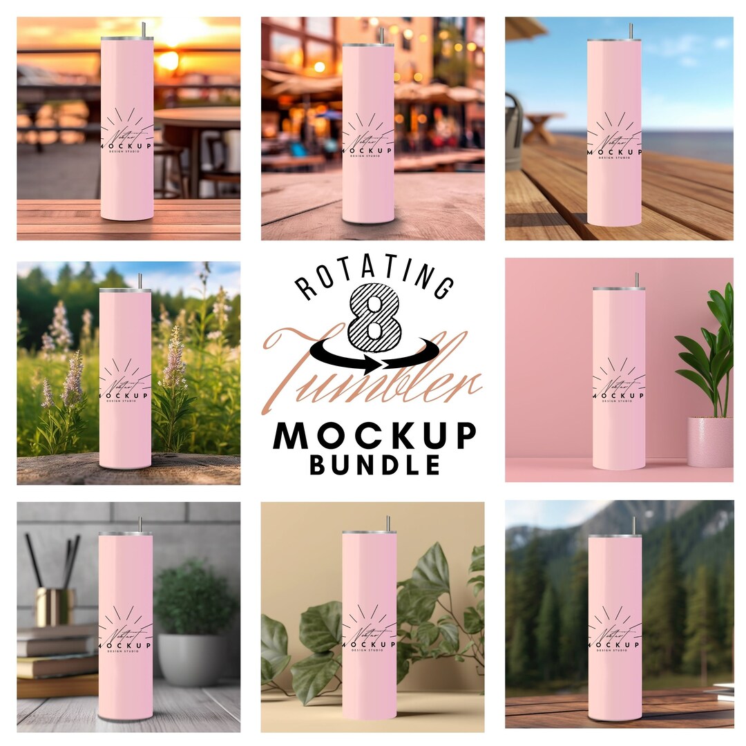 8 Realistic Rotating Tumbler Easy to Use Mockup , 20 Oz Tumbler Canva