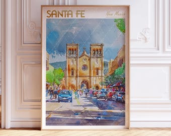 Santa Fe Watercolor Wall Art - Santa Fe Print - New Mexico Travel Poster - World Cities Wall Art - Pastel Colors Travel Art
