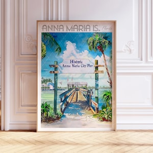 Anna Maria Island Watercolor Travel Poster, World Travel Art, Florida Wall Art, Coastal Wall Decor, Gift For Traveler