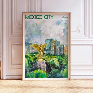 Mexico City Watercolor Art Print - Mexico City Print - Angel of Independence Poster - World Cities Wall Art - Pastel Colors Travel Art