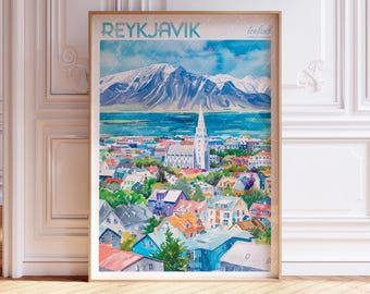 Reykjavik Watercolor Poster - Reykjavik Wall Art - Iceland Travel Poster - Printable City Poster - Pastel Colors Travel Poster