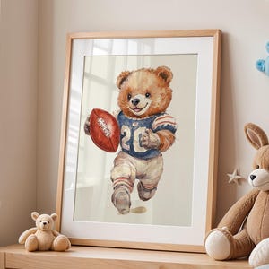 Vintage Illustration of a Bear Playing American Football – Watercolor Retro Illustration for Nursery, Kids Room & Sports Fan Decor