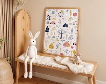 Kinder Skizze Print: Lebendige Kinderzimmer Wand Kunst (Digitaler Download)