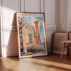 Poster di viaggio ad acquerello di Chicago Illinois, arte dei viaggi nel mondo, arte della parete di Chicago, decorazione della parete del dormitorio, regalo per i viaggiatori