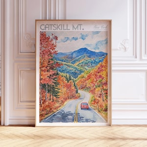 Stampa artistica ad acquerello dei monti Catskill - Stampa Catskills - Poster di viaggio di New York - Arte murale delle città del mondo - Arte di viaggio con colori pastello