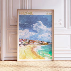 Nazare Watercolor Art Print - Nazare Beach Print - Portugal Travel Poster - World Cities Wall Art - Pastel Colors Travel Art