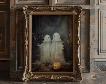 OANPAST Spökkonsttryck i ark, Halloween Vintage Väggkonst, Spöklik Väggdekoration, Söt Spökansikte Gotisk Övergiven Konst, Dark Academia Rumdekor