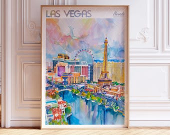 Las Vegas Watercolor Art Print - Las Vegas City Print - Nevada USA Travel Poster - World Cities Wall Art - Pastel Colors Travel Art