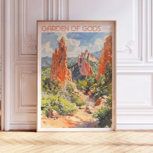 Impression d'art aquarelle Jardin des dieux - impression du parc national du Colorado - affiche de voyage aux États-Unis - art mural villes du monde - art de voyage couleurs pastel