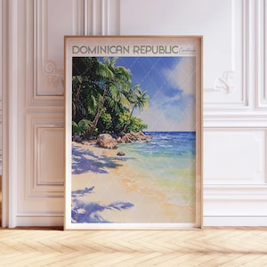 Dominikanische Republik Aquarell Wandkunst - Karibik Druck - Karibik Reise Poster - Weltstädte Wandkunst - Pastellfarben Reisekunst