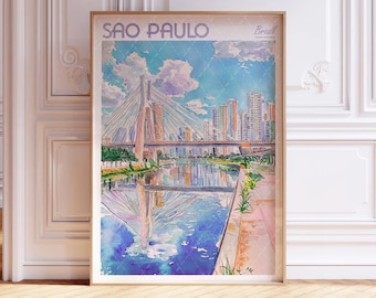 Sao Paulo Aquarell Poster - Sao Paulo Wandkunst - Brasilien Reiseplakat - Druckbares Stadtplakat - Pastellfarben Reiseplakat