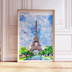 Paris Watercolor Poster - Eiffel Tower Wall Art - France Travel Poster - Printable City Poster - Pastel Colors Travel Poster