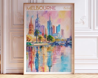 Melbourne Watercolor Poster - Melbourne Wall Art - Australia Travel Poster - Printable City Poster - Pastel Colors Travel Poster