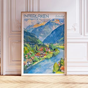 Interlaken Watercolor Art Print - Interlaken City Print - Switzerland Europe Travel Poster - World Cities Wall Art - Pastel Color Travel Art