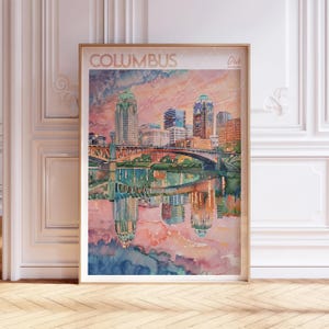 Columbus Ohio Watercolor Travel Poster, World Travel Art, Columbus City Wall Art, Dorm Room Wall Decor, Gift For Traveler