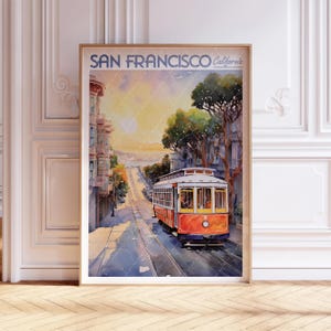 San Francisco Watercolor Art Print - San Francisco Tram Print - California Travel Poster - World Cities Wall Art - Pastel Colors Travel Art