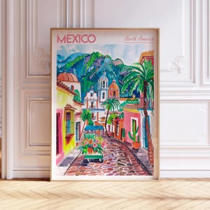 Mexiko Aquarell Art Print - Mexikanische Stadt Druck - Mexiko Amerika Reise Poster - Weltstädte Wandkunst - Pastellfarben Reisekunst