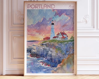 Póster de Portland, Maine - Arte mural de ciudades del mundo - Impresión de viajes a Maine, EE. UU. - Póster de ciudad imprimible - Póster de viaje en colores pastel