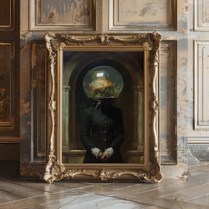 Fischkopf Frau Viktorianische Vintage Malerei Veränderte Moody Plakat Banksy Art Prints Renaissance Psychedelic Funky Alter Art eklektische Wandkunst