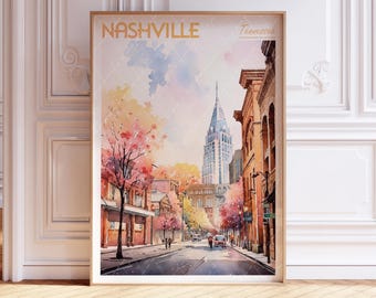 Nashville Aquarell Art Print - Nashville Stadt Druck - Tennessee USA Reise Poster - Weltstädte Wandkunst - Pastellfarben Reisekunst