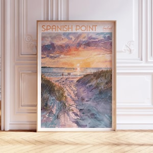Spanish Point Watercolor Poster - Ireland Wall Art - Ireland Travel Poster - Printable City Poster - Pastel Colors Travel Poster