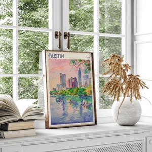 Austin Texas Watercolor Travel Poster, World Travel Art, Texas Wall Art, Dorm Room Wall Decor, Gift For Traveler image 6