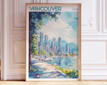 Akvarelltryck i Vancouver: Pastellfärgad Kanada-reseaffisch (digital nedladdning)