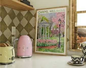 Chapel Hill Watercolor Poster - City Skyline Wall Art - United States Poster - North Carolina Art Print - Pastel Color City Poster