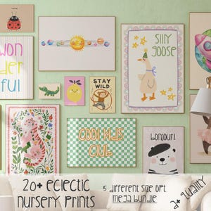 Bundle of 20+ Nursery Prints, Kids Room Wall Art, Eclectic Nursery Print, Playful Animal Prints, Eclectic Nursery Wall Art, Affirmation Kids