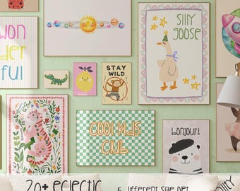 Láminas eclécticas para habitación infantil: Arte de pared divertido para habitación infantil (descarga digital)