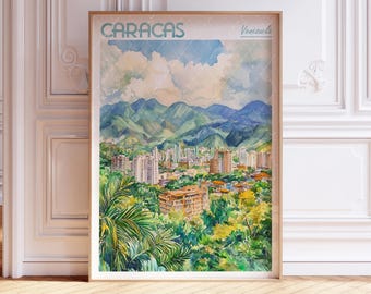 Caracas Watercolor Art Print - Venezuela Print - South America Travel Poster - World Cities Wall Art - Pastel Colors Travel Art