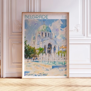 Póster de acuarela de Belgrado - Arte mural de ciudades del mundo - Póster de viaje de Serbia - Póster de ciudad imprimible - Póster de viaje en colores pastel