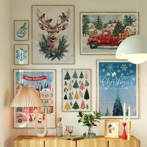 Christmas Bundle Set of 7 Christmas Gallery Wall Set Aesthetic Merry Christmas Posters Holiday Decor Christmas Printable Wall Art