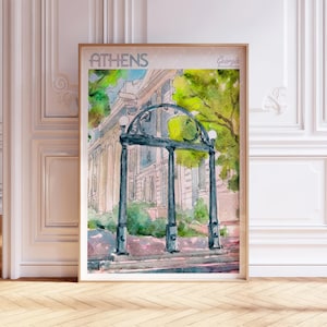 Athen Georgia Aquarell Reiseplakat, Weltreisekunst, Georgia Wandkunst, Wohnheim Wanddekor, Geschenk für Reisende
