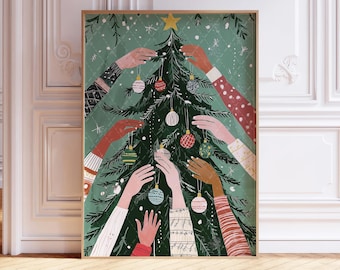 Christmas Tree Illustration Retro Merry Christmas Poster Funny Xmas Home Decor Holiday Gift For Christmas