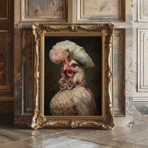 Mrs. Huhn Huhn Portrait, Geschenk für Tierliebhaber, Renaissance Tier Portrait, Lustiges Huhn Kunstdruck, Einzigartiges Poster Geschenk