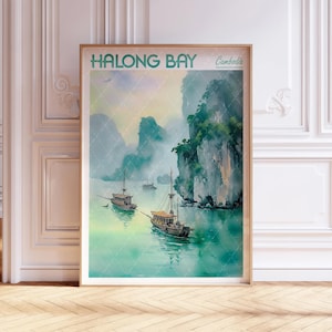 Halong Bay Watercolor Art Print - Quang Ninh City Print - Vietnam Travel Poster - World Cities Wall Art - Pastel Colors Travel Art
